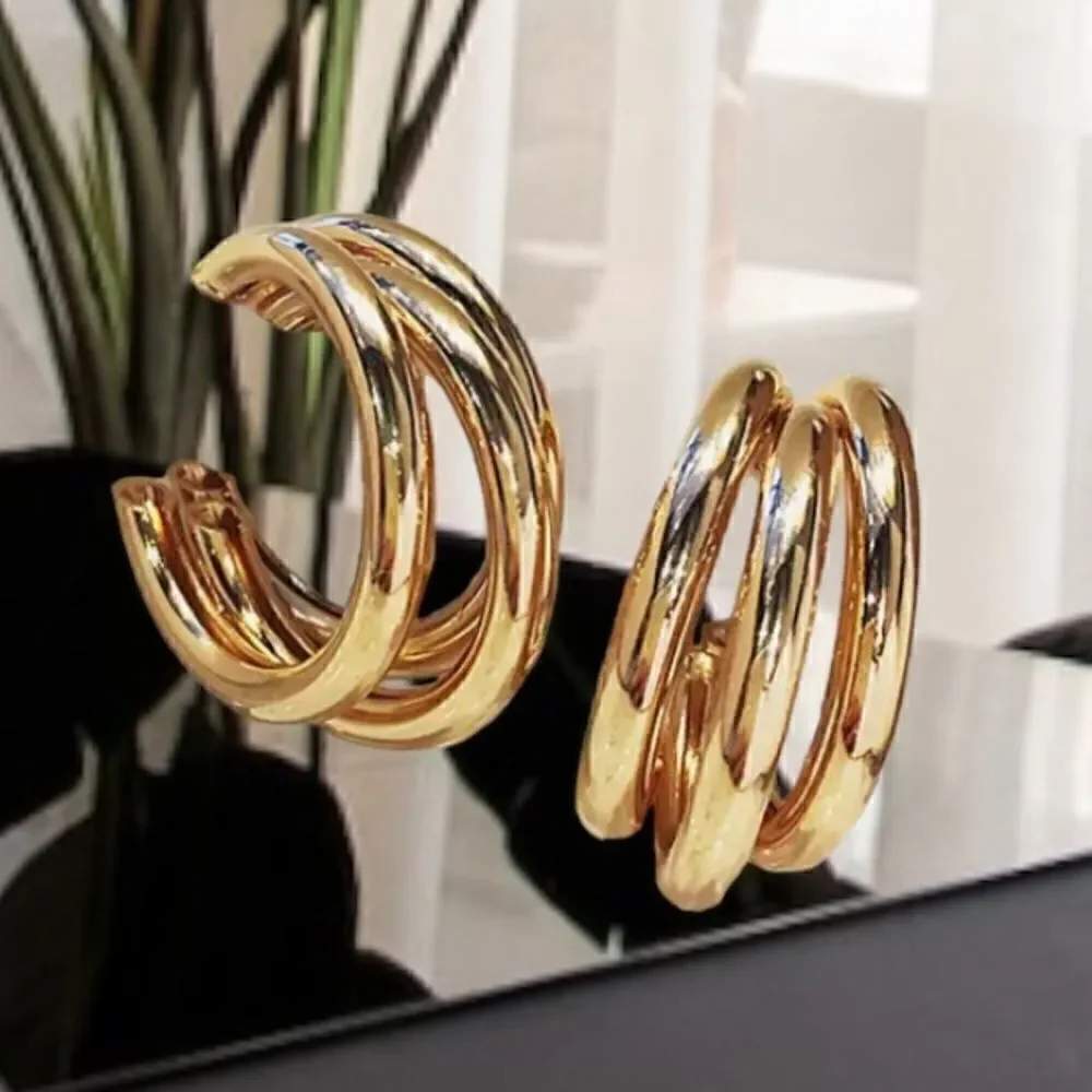 ZARA 14K GOLD CHUNKY STATEMENT TRIO EARRINGS LIGHTWEIGHT